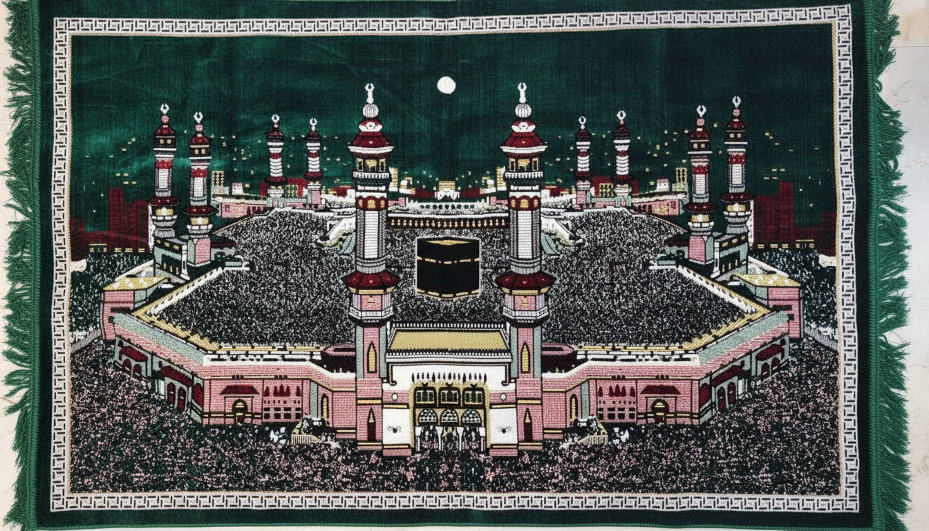 Makkahlooms Green Velvet Makkah Wall Carpet Kaaba 5.25ft x 3.45ft