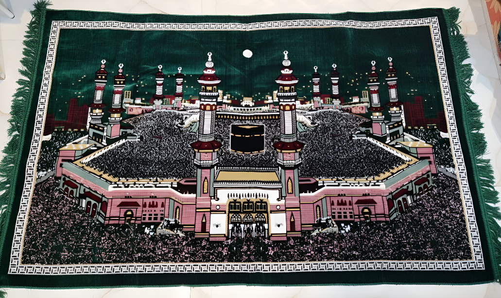 Makkahlooms Green Velvet Makkah Wall Carpet Kaaba 5.25ft x 3.45ft