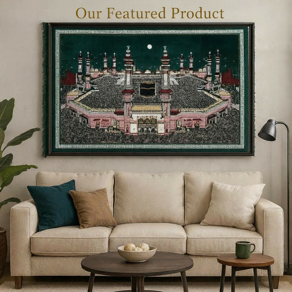 Makkahlooms Green Velvet Makkah Wall Carpet Kaaba 5.25ft x 3.45ft
