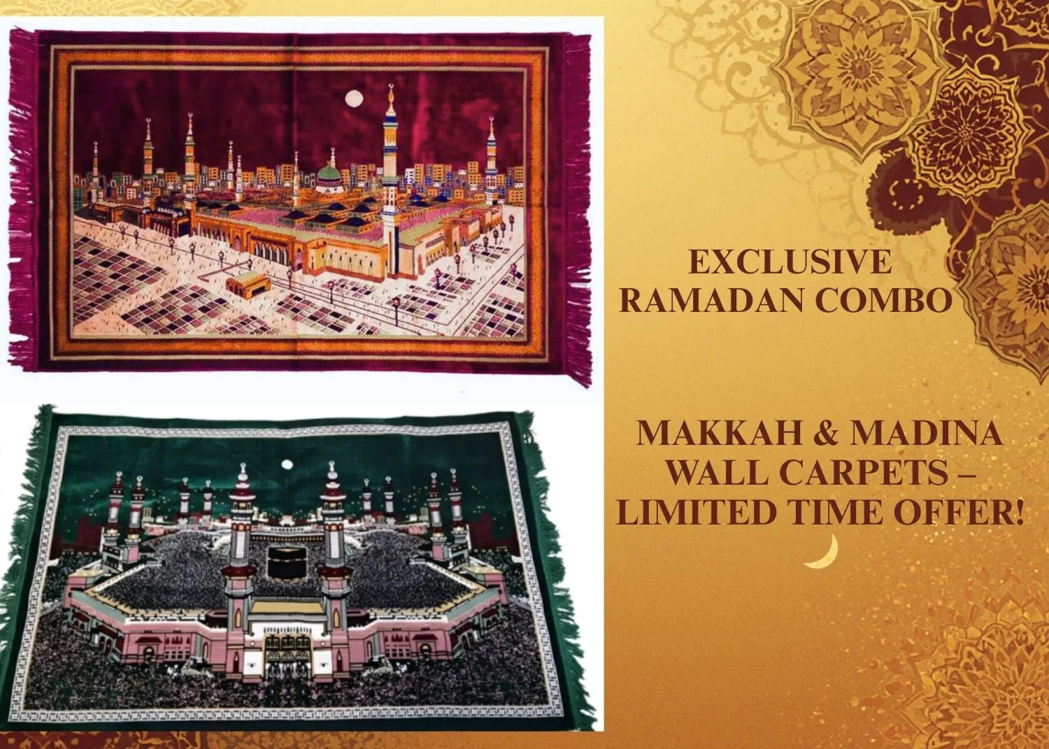 Makkah and Madina wall Carpet -Exclusive Ramadan Combo (Green and Maroon) Makkahlooms by Abdul Rasheed
